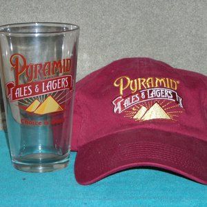 PYRAMID ALES & LAGERS BURGUNDY ADJUSTABLE CAP & GLASS